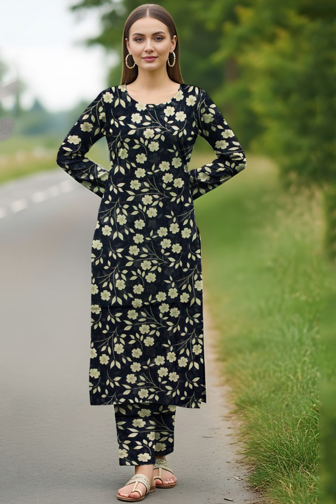 Luxury Digital Lawn Allover Print 2-Piece Suit – Black Floral
