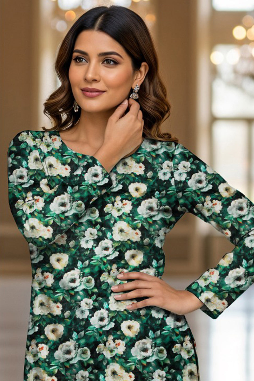 Luxury Digital Lawn Allover Print 2-Piece Suit – Black with white & Green Floral
