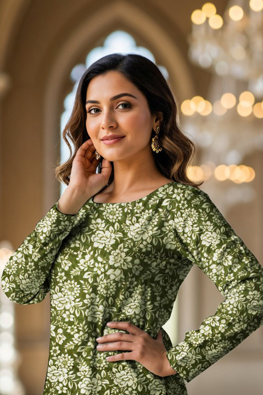 Luxury Digital Lawn Allover Print 2-Piece Suit – Green with White Floral