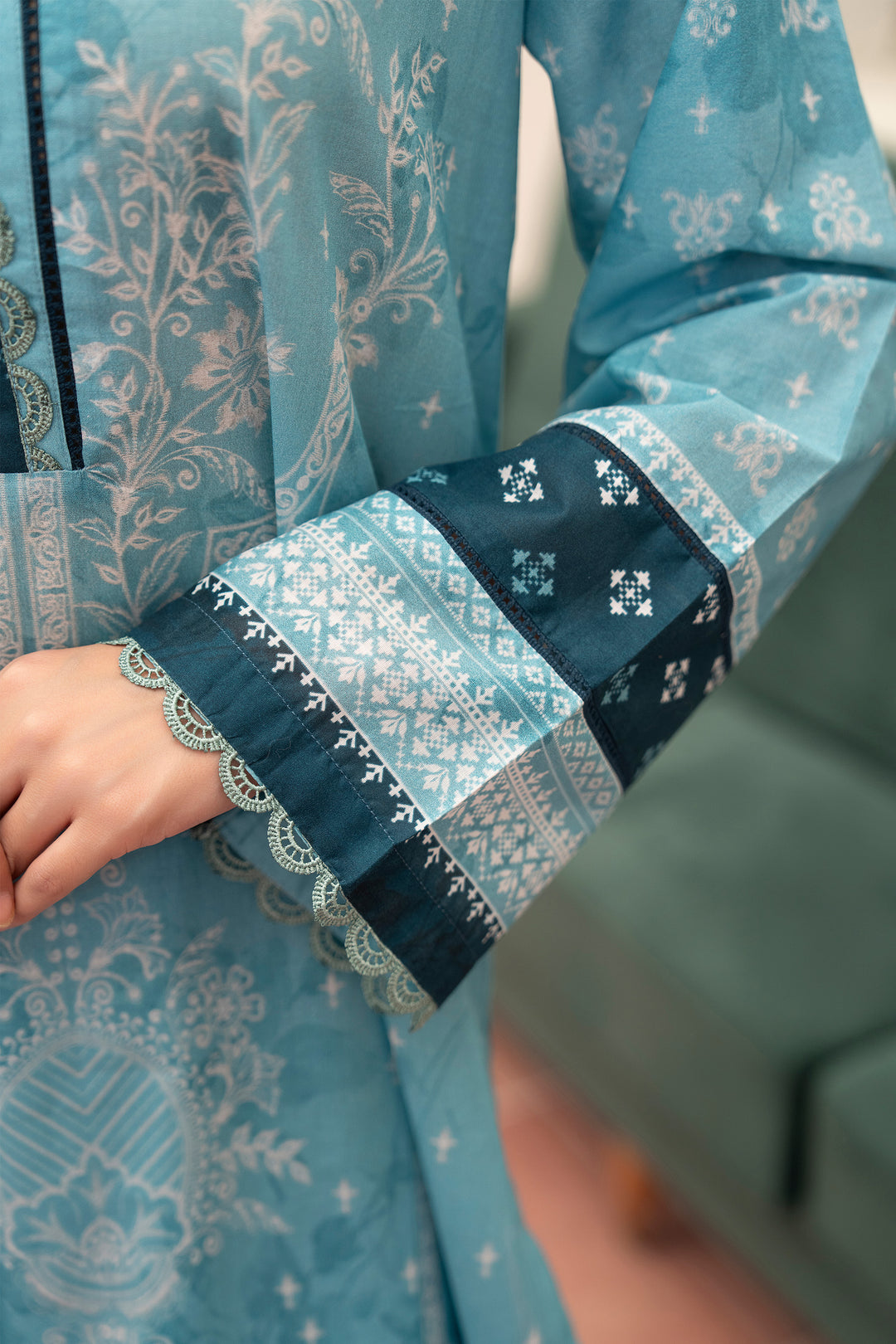 3 Piece Unstitched Aqua Blue Premium Lawn