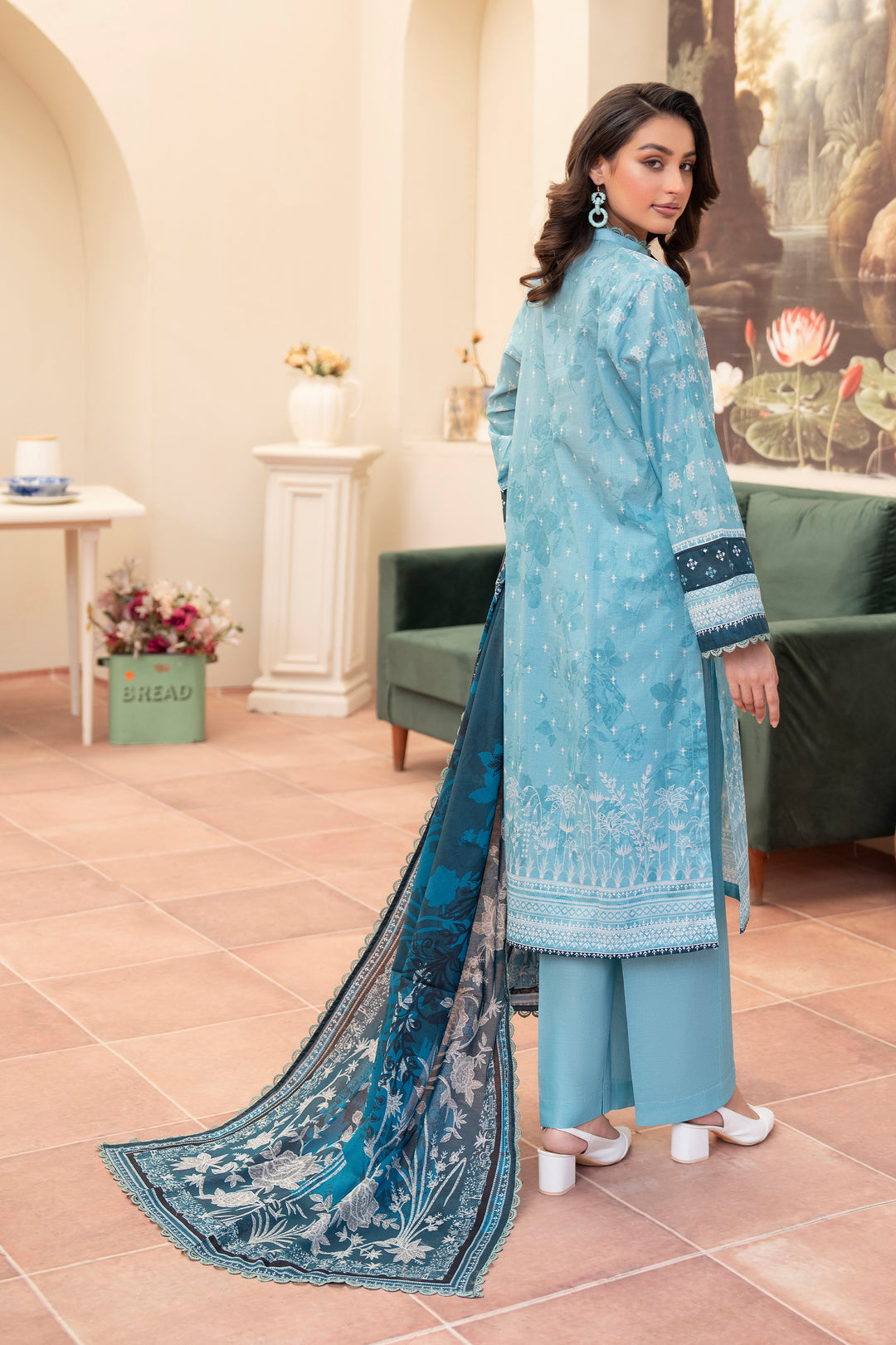 3 Piece Unstitched Aqua Blue Premium Lawn