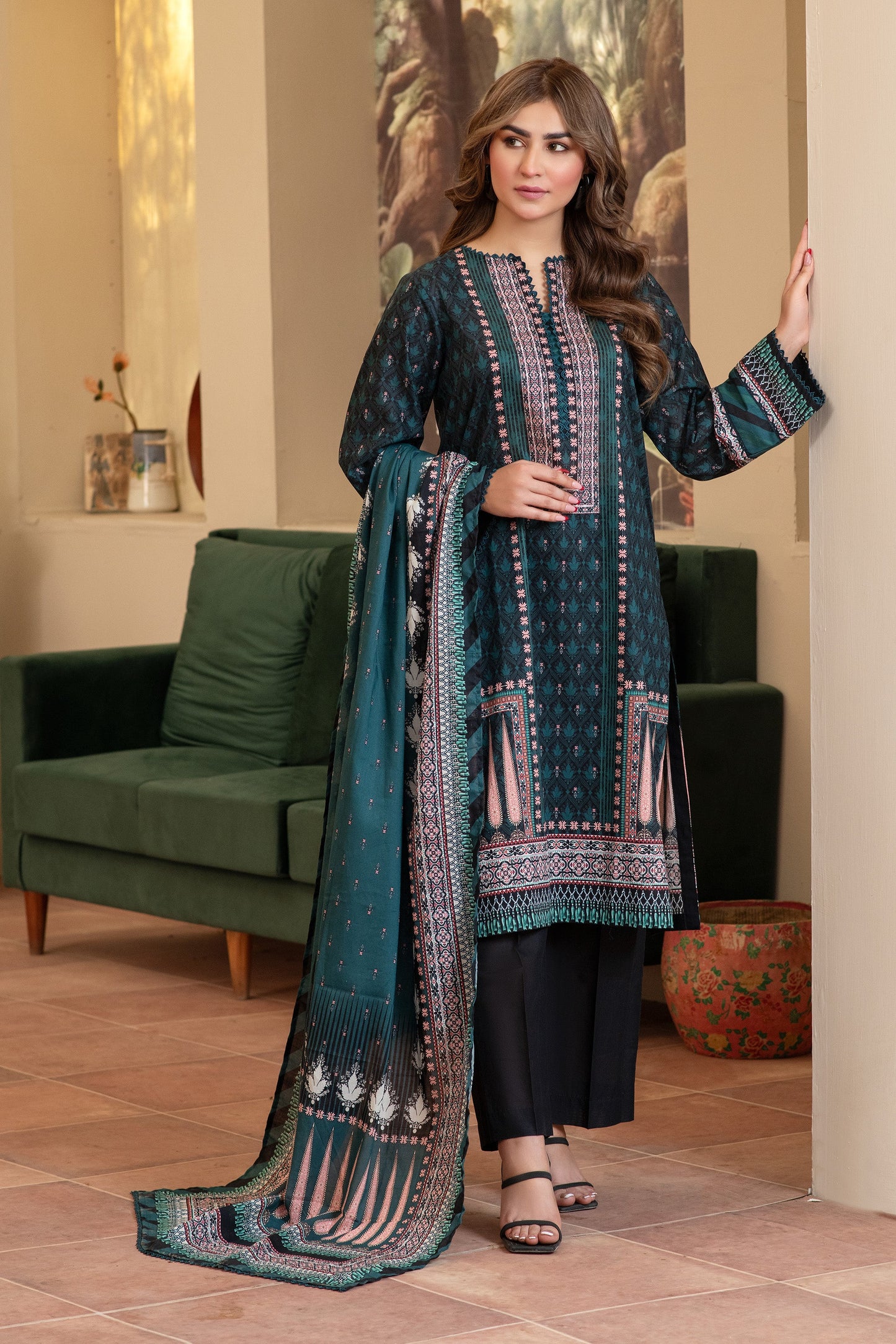 3 Piece Unstitched Black Premium Lawn