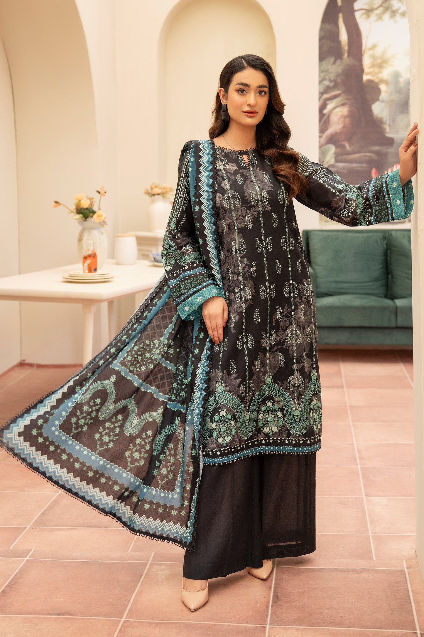 3 Piece Unstitched Black Premium Printed Lawn