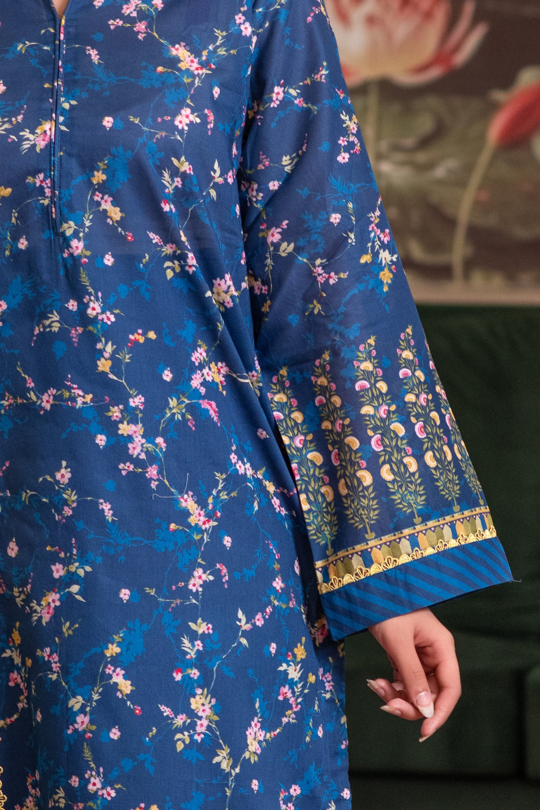 3 Piece Unstitched Blue Premium Lawn - 4