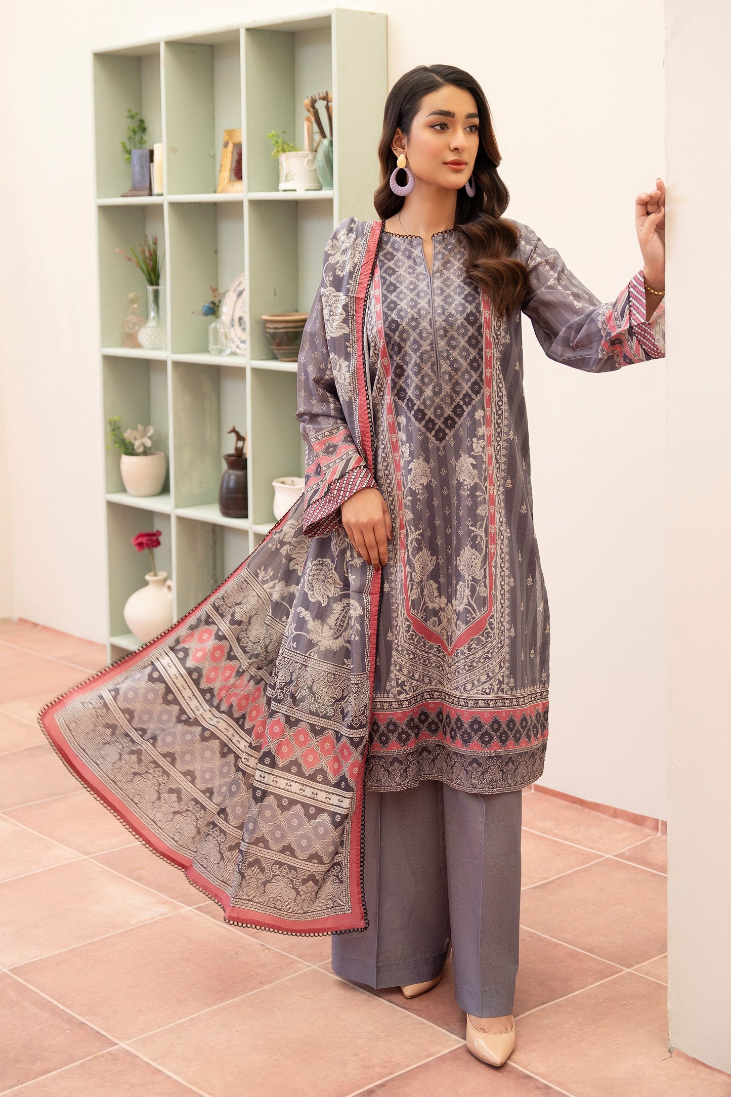 3 Piece Unstitched Grey Premium Lawn