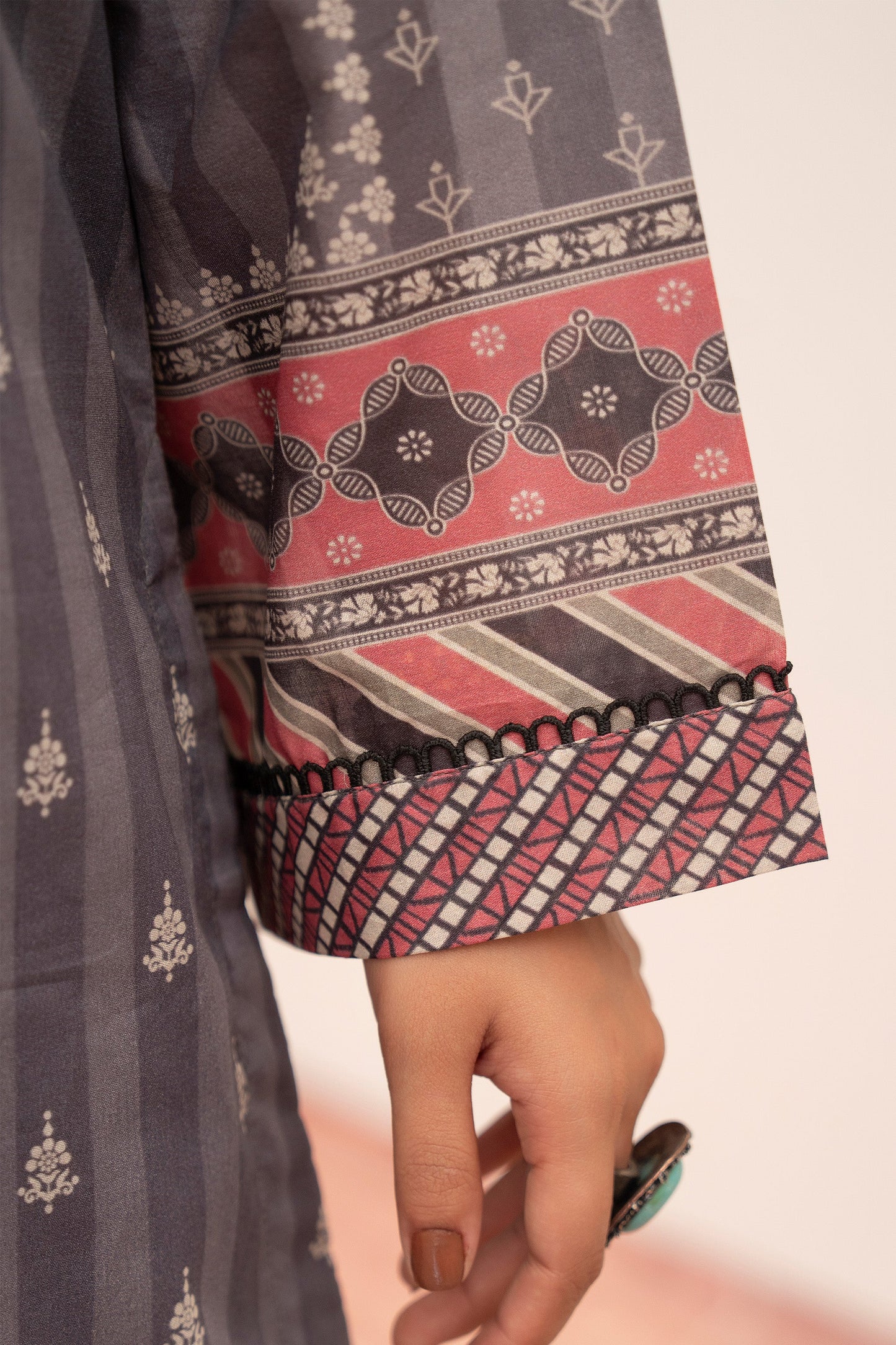 3 Piece Unstitched Grey Premium Lawn