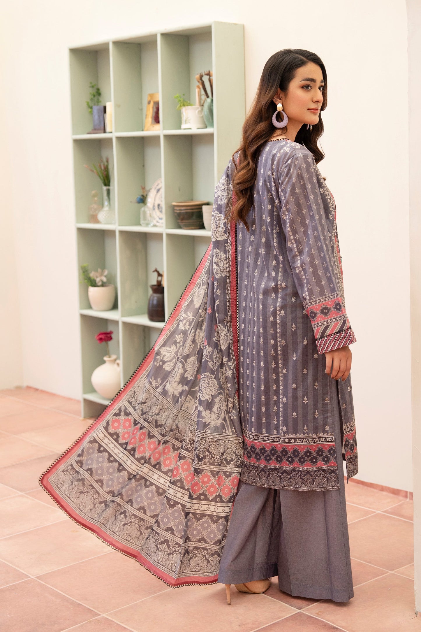 3 Piece Unstitched Grey Premium Lawn
