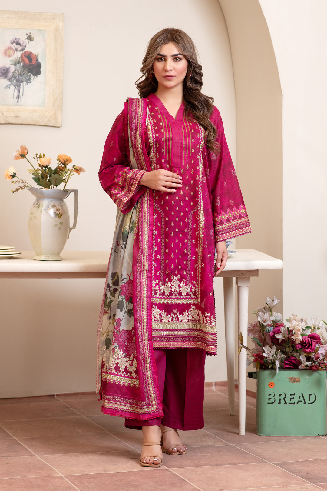 3 Piece Unstitched Hot Pink Premium Lawn