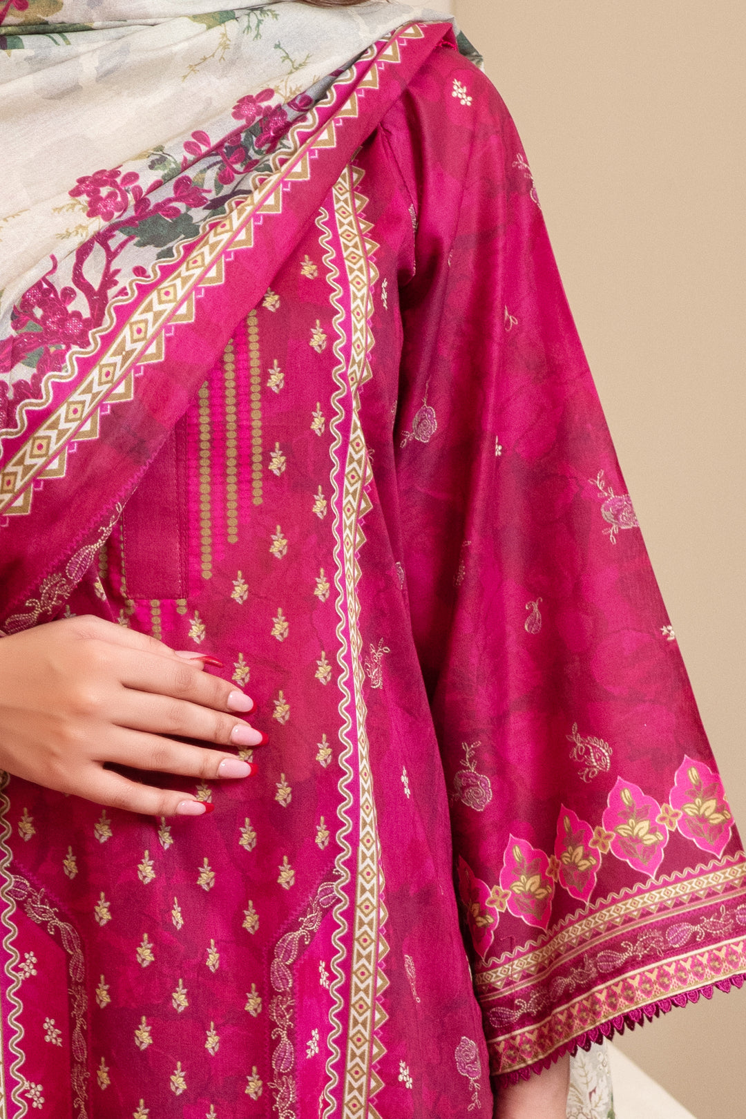 3 Piece Unstitched Hot Pink Premium Lawn