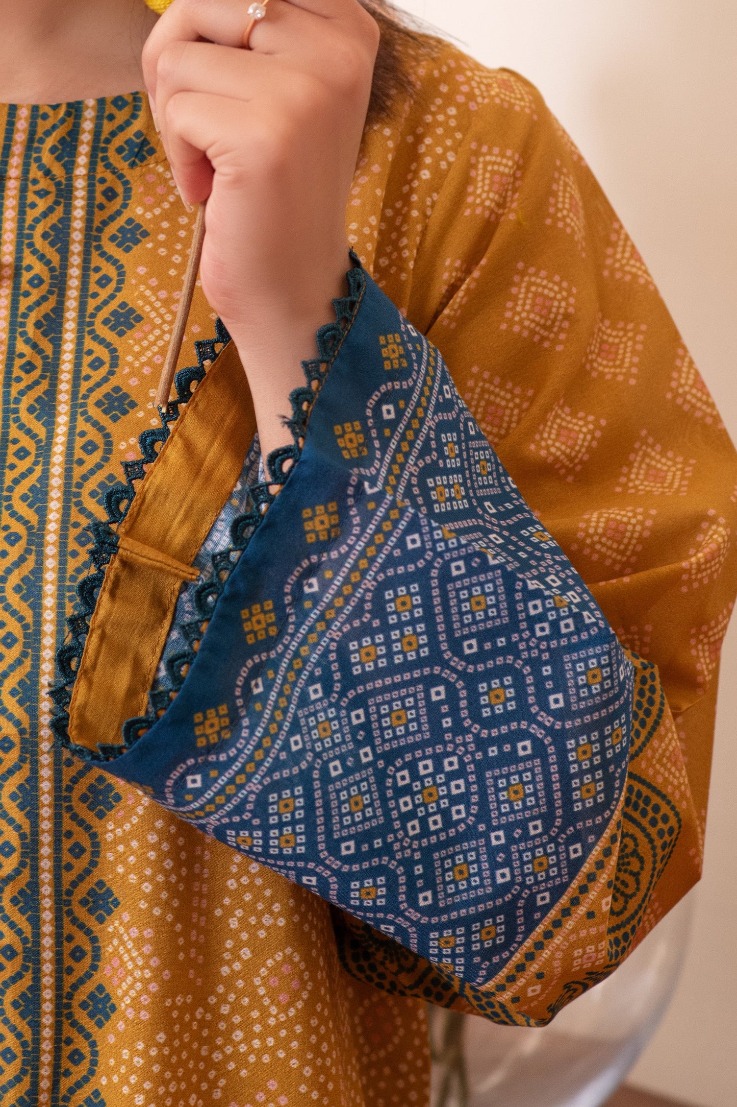 3 Piece Unstitched Mustard Premium Printed Lawn