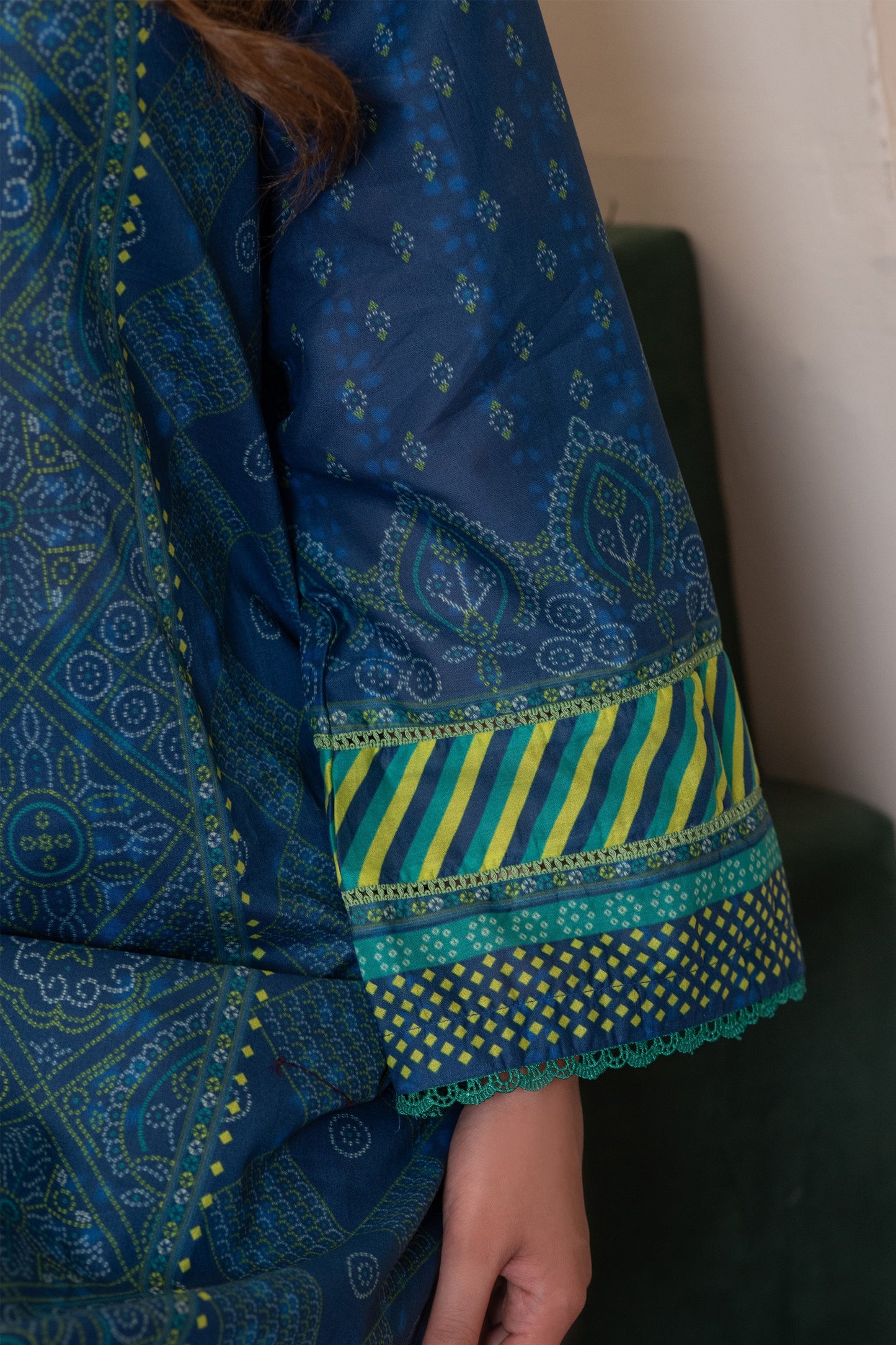 3 Piece Unstitched Navy Blue Premium Printed Lawn