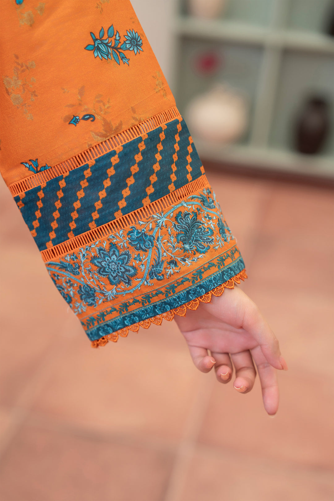 3 Piece Unstitched Orange Premium Printed Lawn