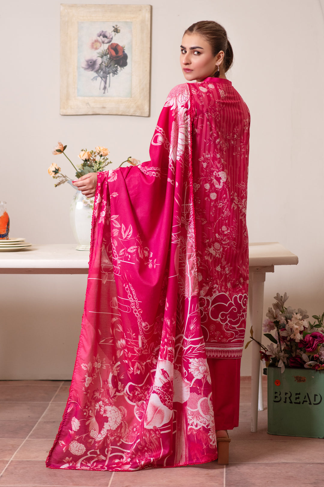 3 Piece Unstitched Raspberry Premium Lawn