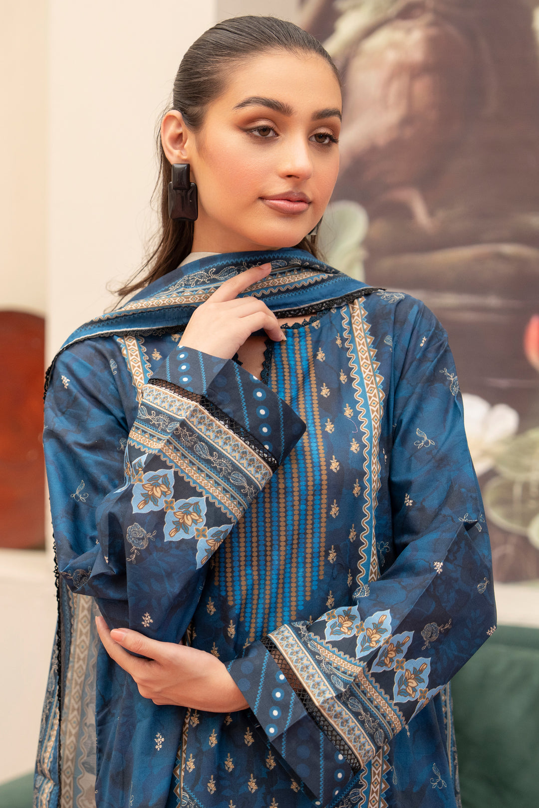 3 Piece Unstitched Sapphire Blue Premium Lawn