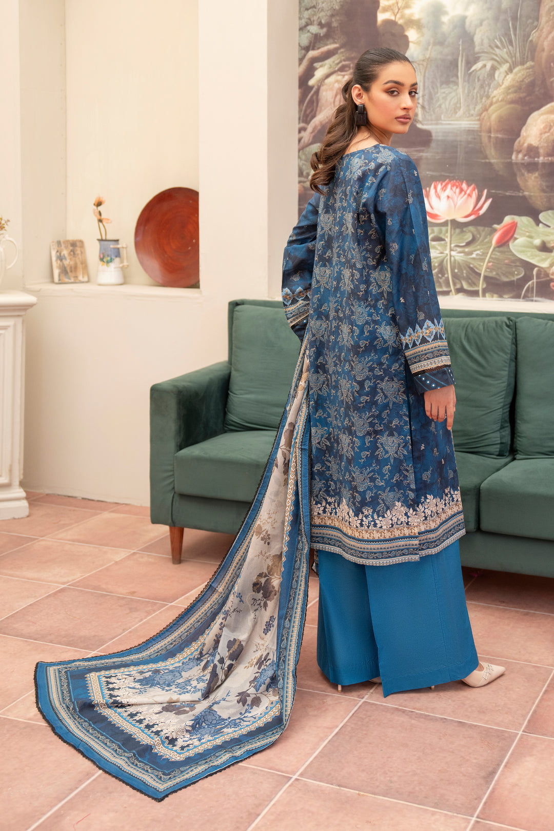 3 Piece Unstitched Sapphire Blue Premium Lawn