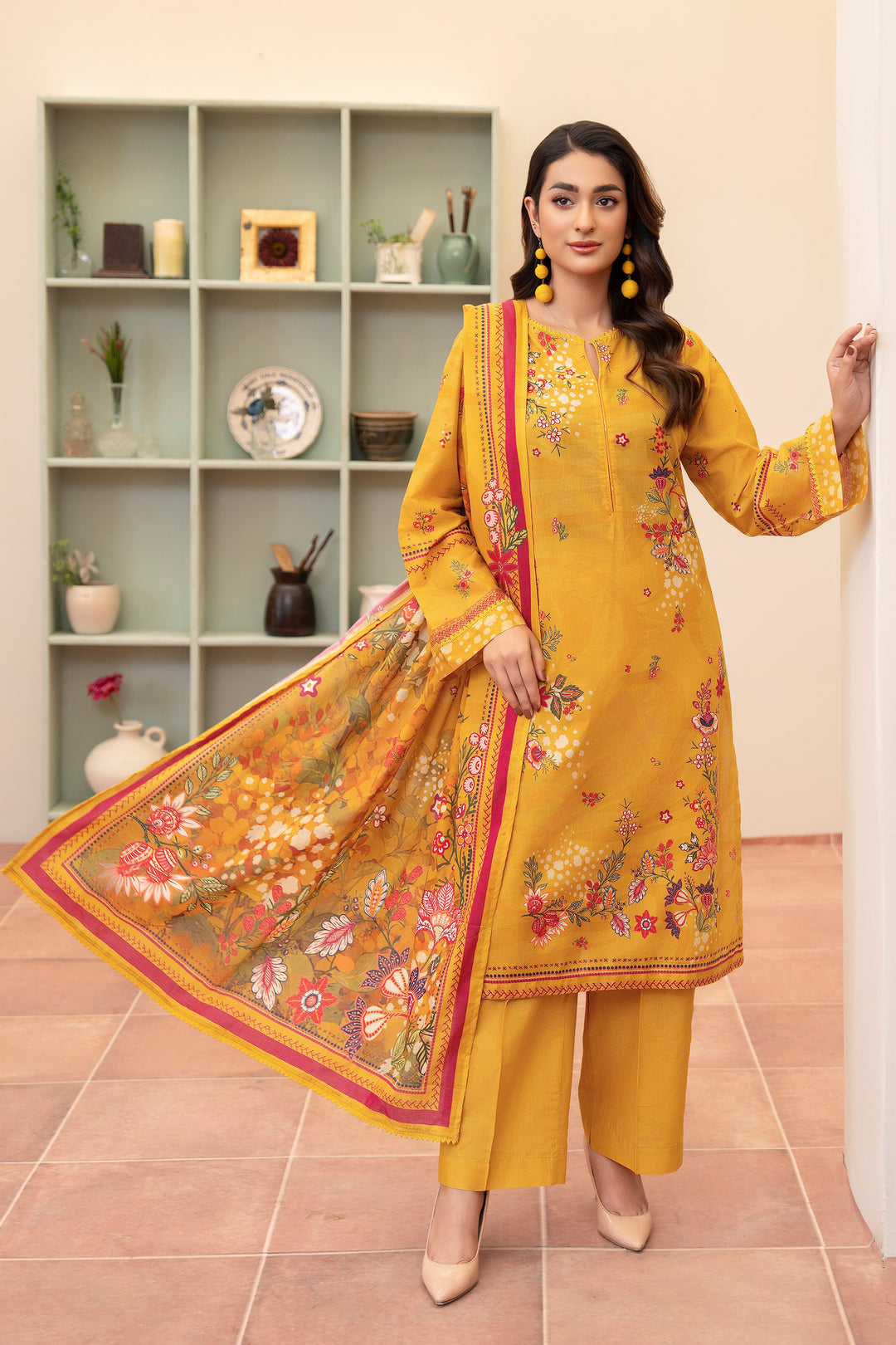 3Piece Unstitched Turmeric Premium Lawn