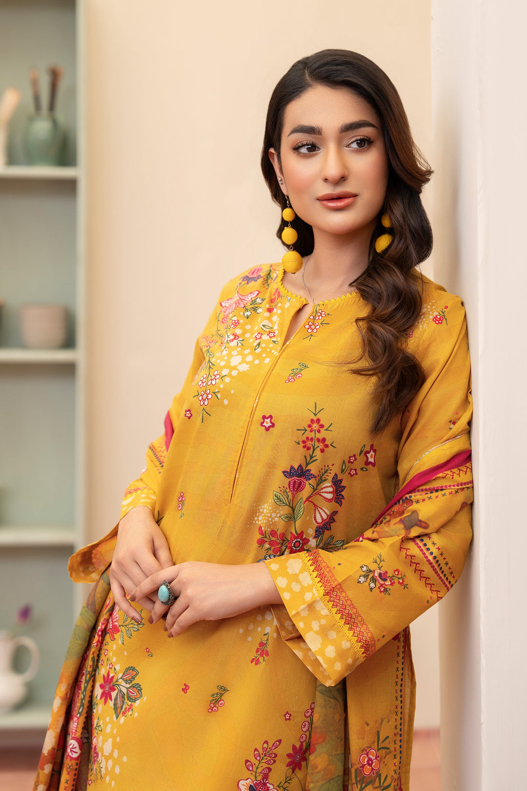 3Piece Unstitched Turmeric Premium Lawn