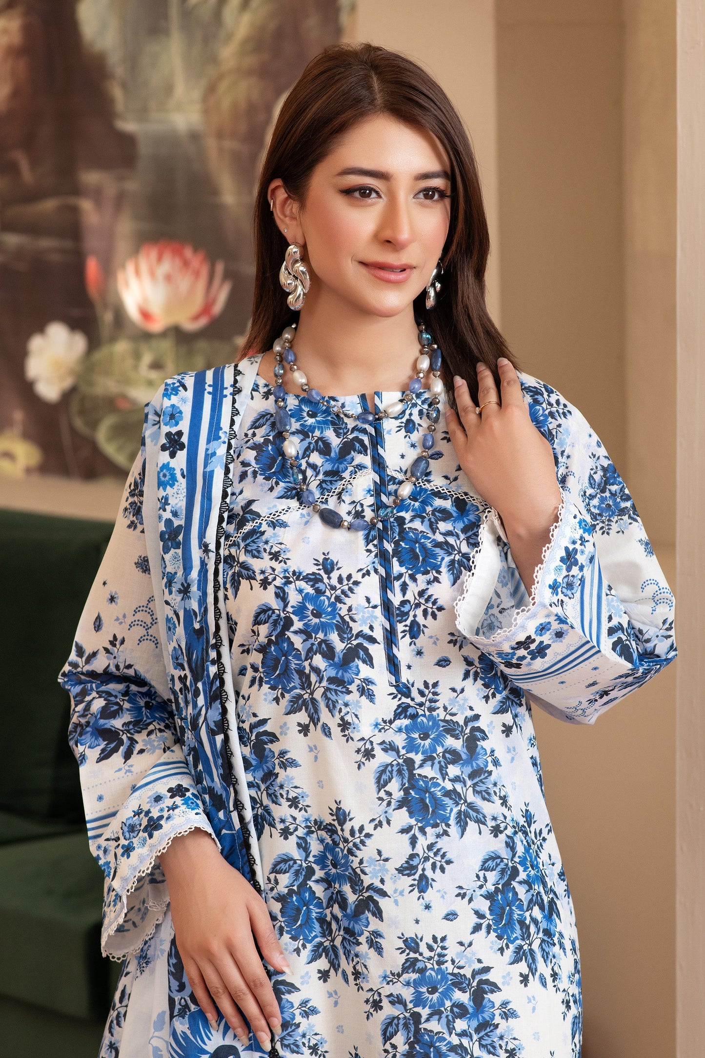 3 Piece Unstitched White Premium Printed Lawn