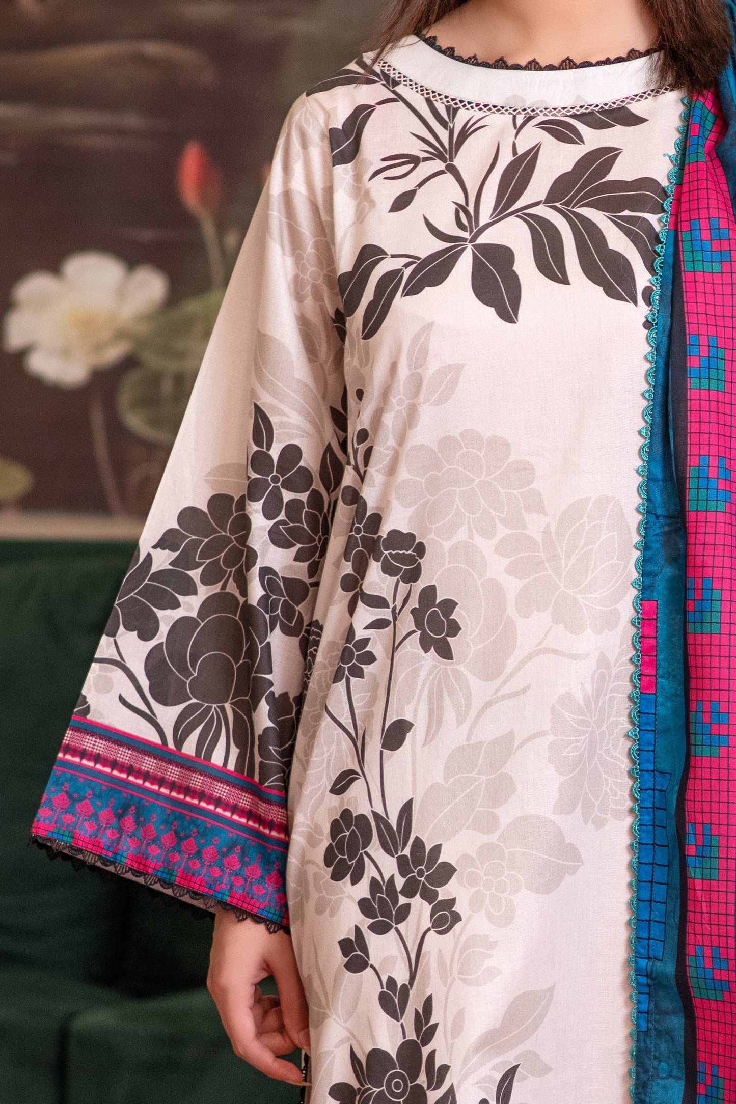 3 Piece Unstitched White Smoke Premium Printed Lawn