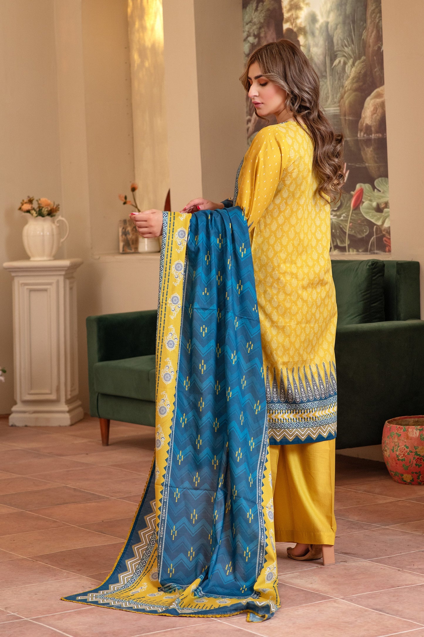 3 Piece Unstitched Yellow Premium Lawn