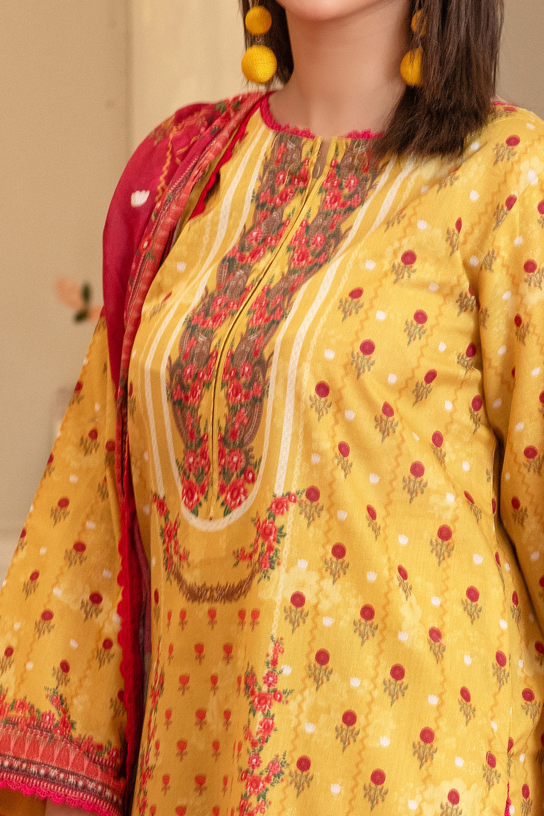 3 Piece Unstitched Yellow Premium Lawn - 4