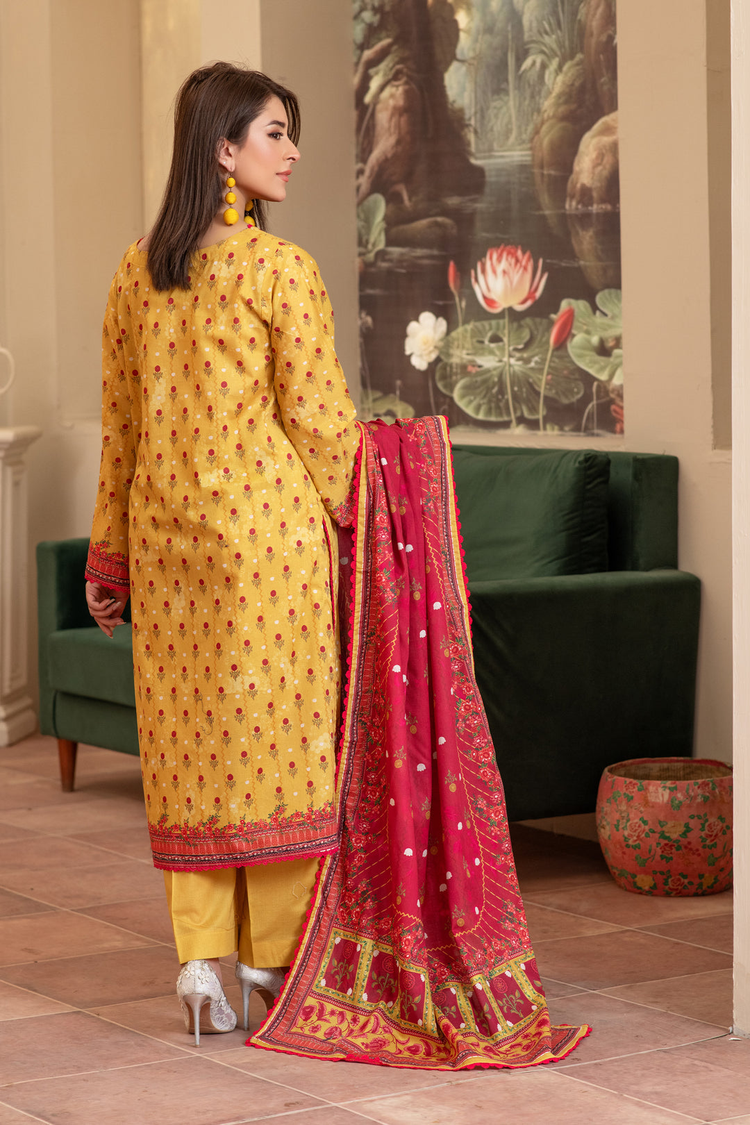 3 Piece Unstitched Yellow Premium Lawn - 4