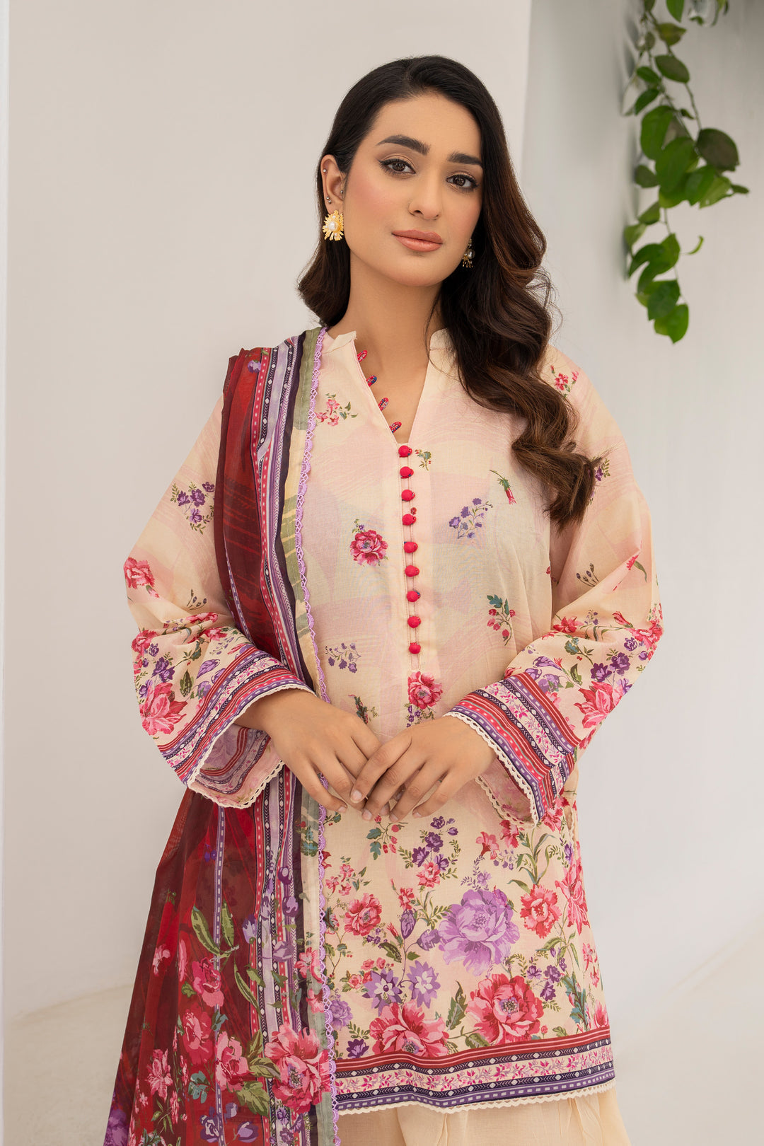 Beige 3 Piece Unstitched Premium Lawn