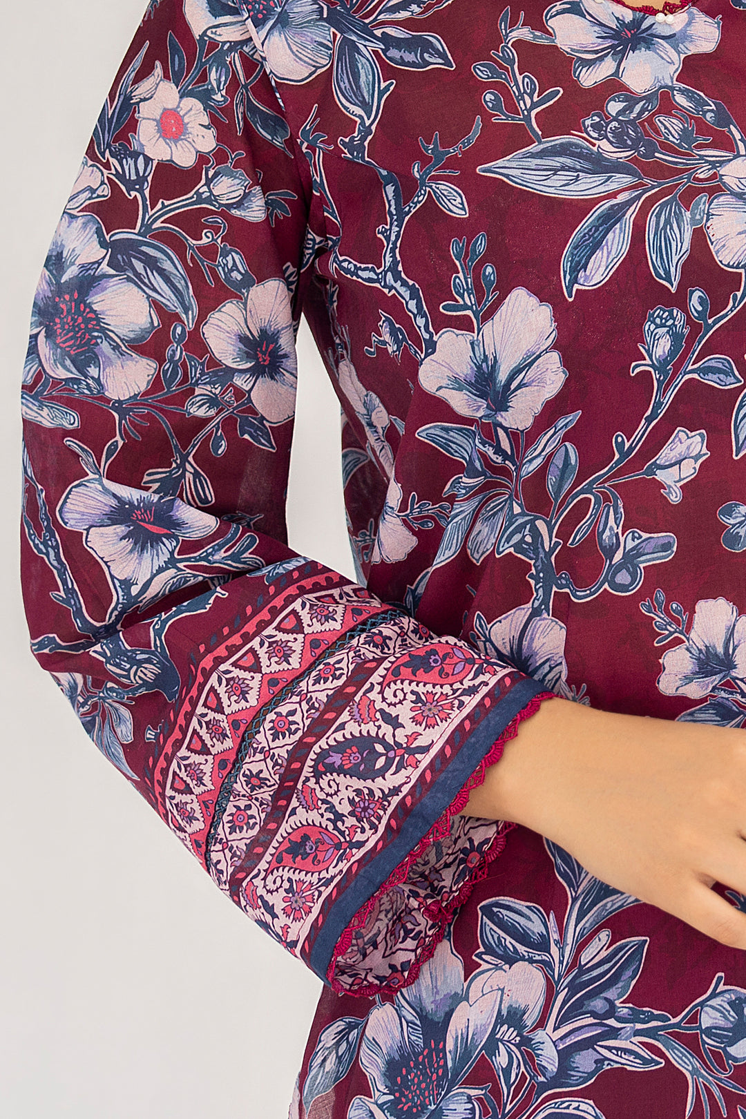 Maroon 3 Piece Unstitched Premium Lawn