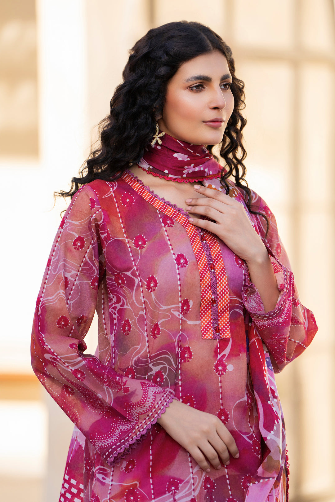 Pink 3 Piece Unstitched Premium Lawn