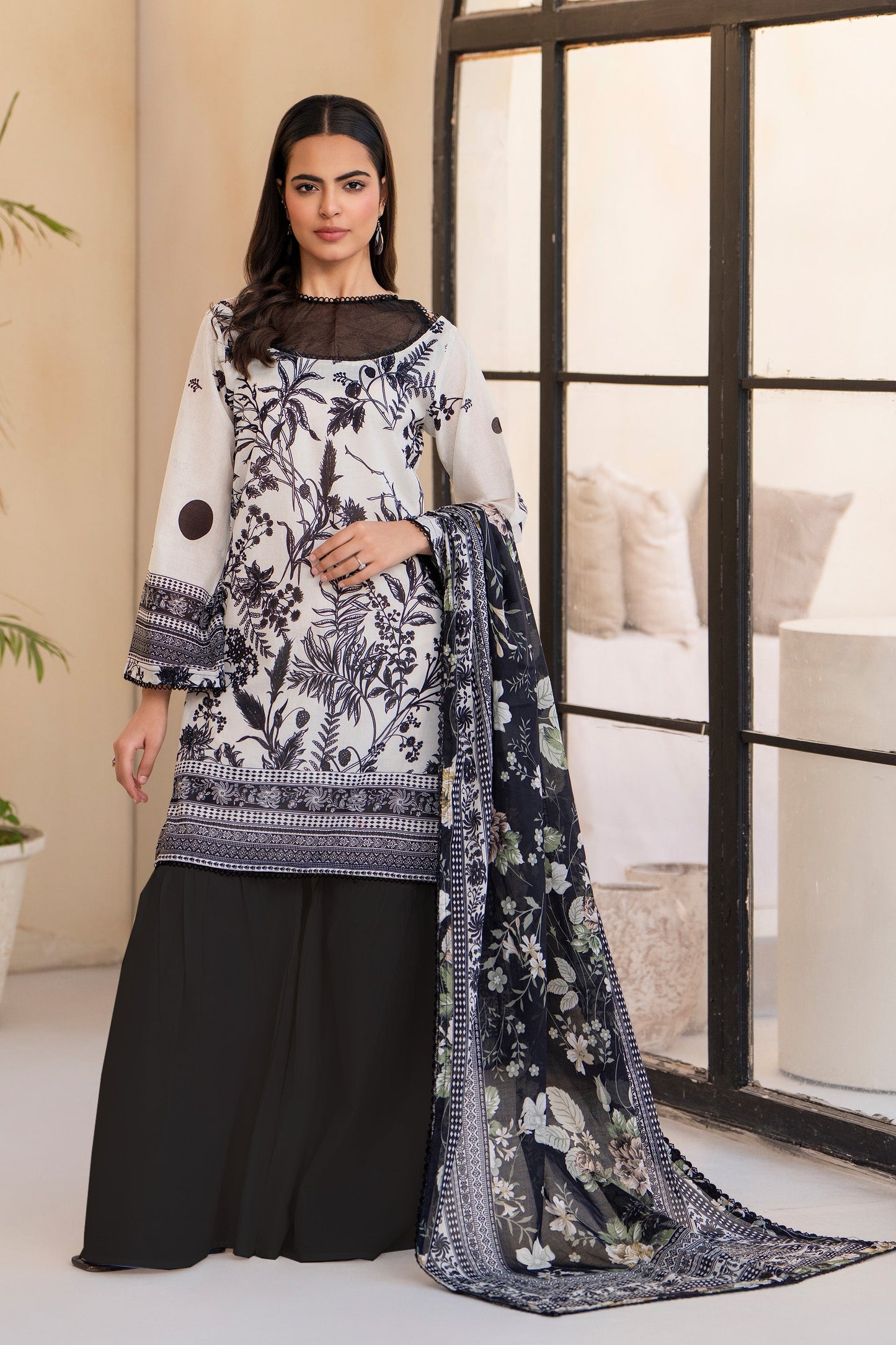 3 Piece Unstitched White Premium Lawn