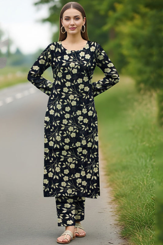Luxury Digital Lawn Allover Print 2-Piece Suit – Black Floral