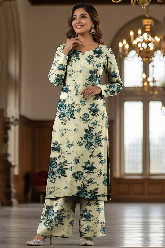 Luxury Digital Lawn Allover Print 2-Piece Suit – Cream with Blue Floral