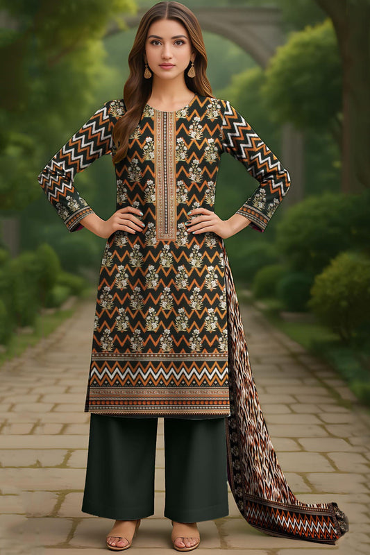 Black & Rust Geometric Doriya Linen 3-Piece Suit