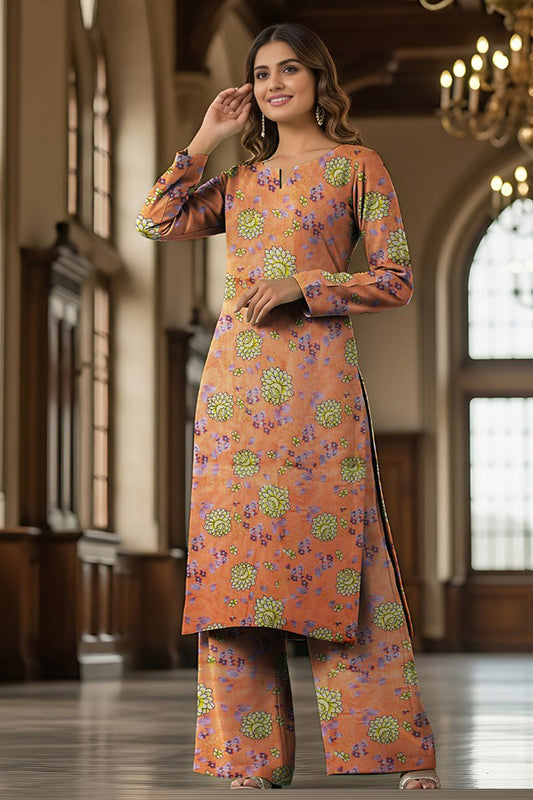 Luxury Digital Lawn Allover Print 2-Piece Suit – Orange