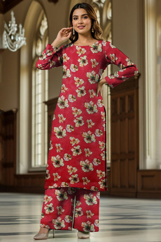Luxury Digital Lawn Allover Print 2-Piece Suit – Red with White Flower