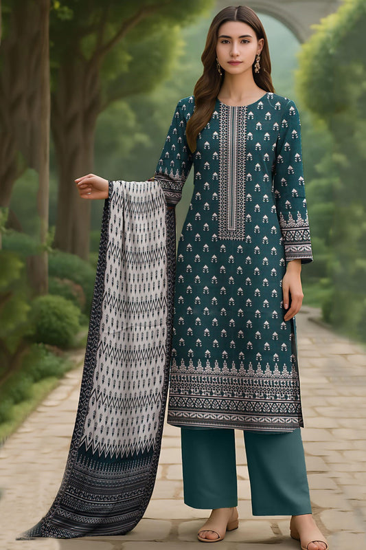 Teal Digital Doriya Linen 3-Piece