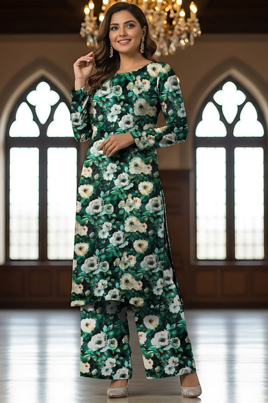 Luxury Digital Lawn Allover Print 2-Piece Suit – Black with white & Green Floral