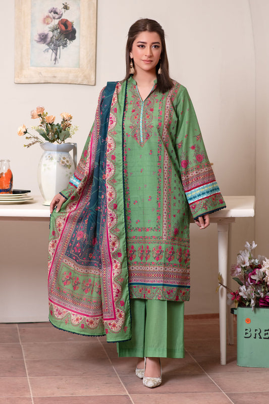 3 Piece Unstitched Apple Green Premium Lawn