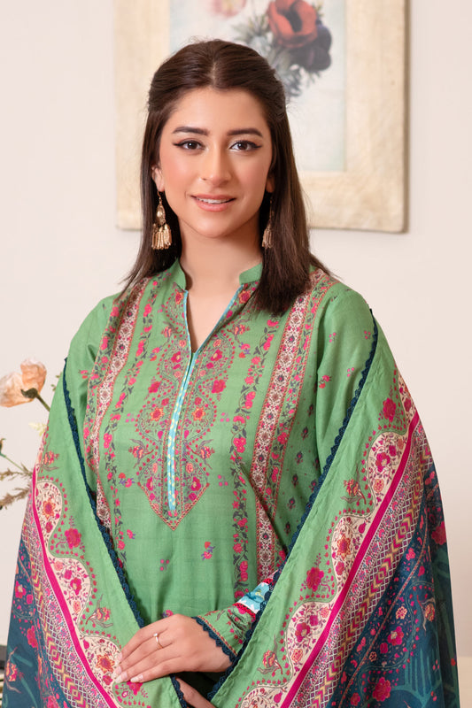 3 Piece Unstitched Apple Green Premium Lawn