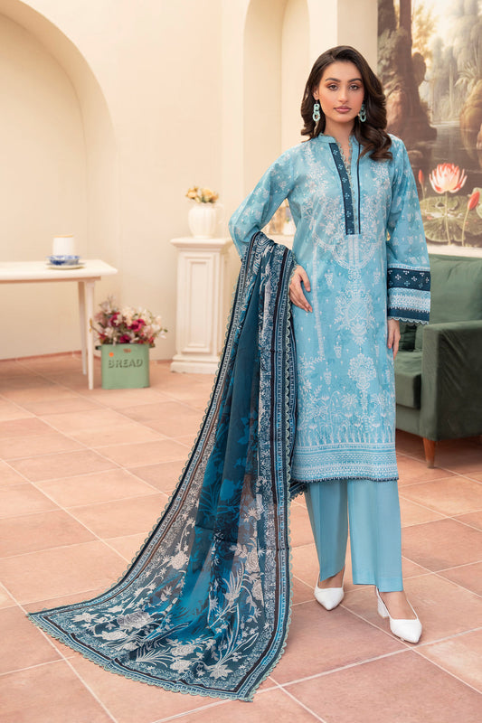 3 Piece Unstitched Aqua Blue Premium Lawn