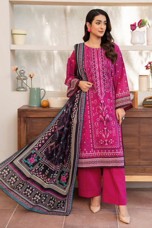 3 Piece Unstitched Barbie Pink Premium Lawn