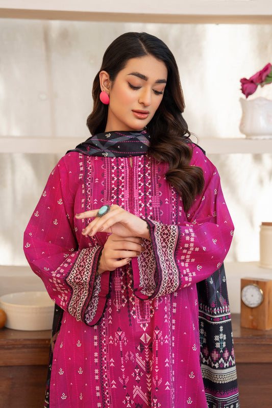 3 Piece Unstitched Barbie Pink Premium Lawn