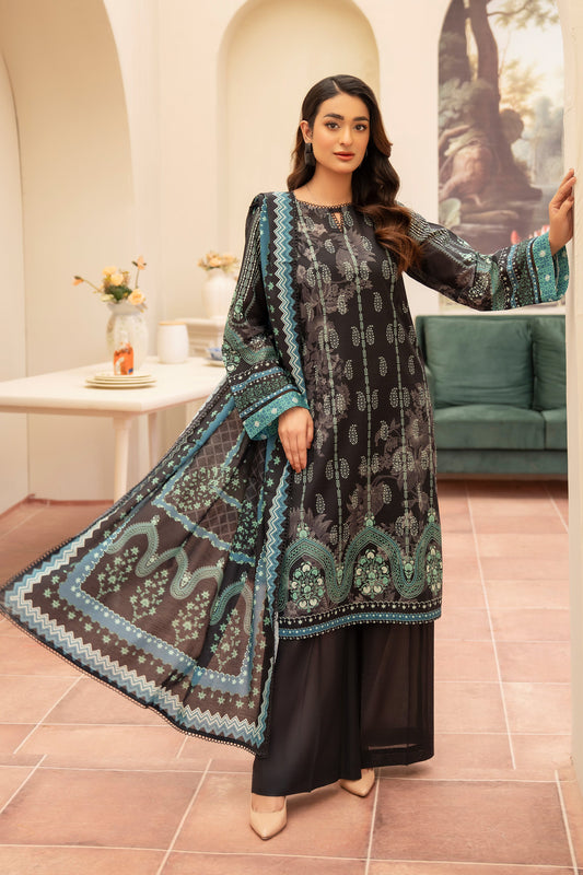 3 Piece Unstitched Black Premium Printed Lawn