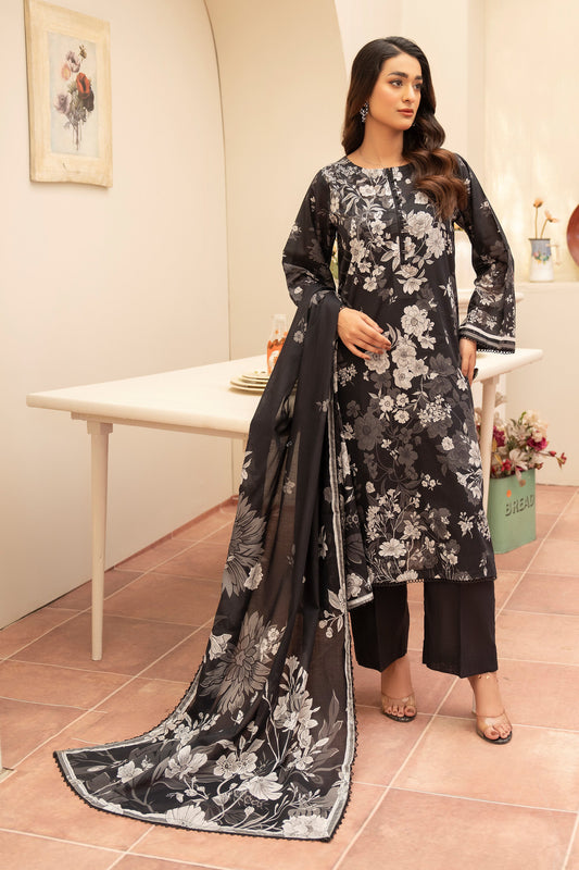 3 Piece Unstitched Black Premium Printed Lawn