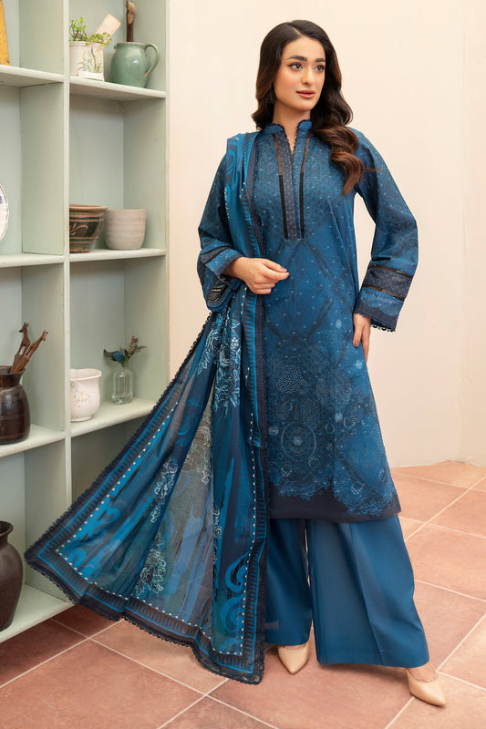 3 Piece Unstitched Cobalt Blue Premium Lawn