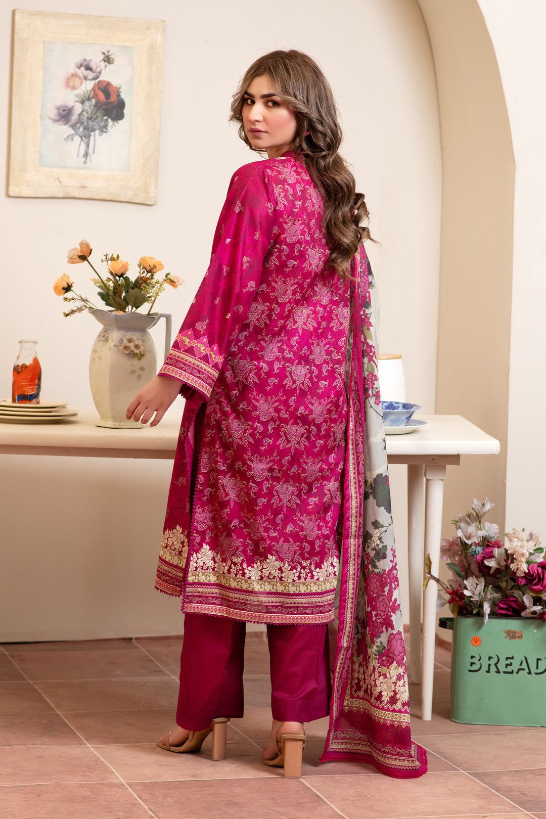 3 Piece Unstitched Hot Pink Premium Lawn