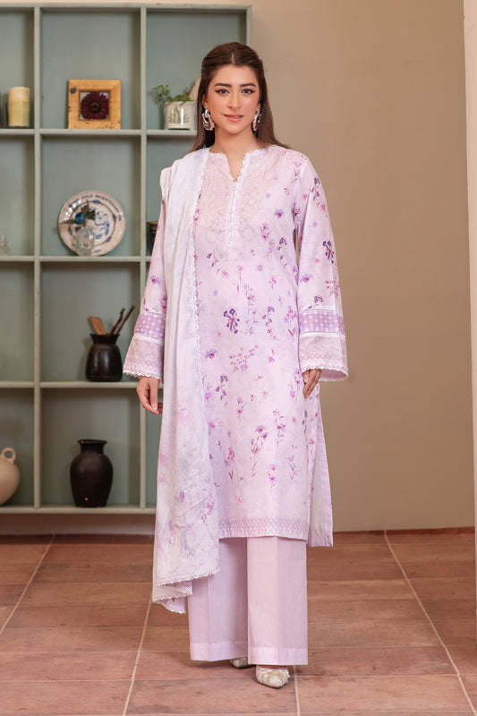 3 Piece Unstitched Lilac Premium Printed Lawn