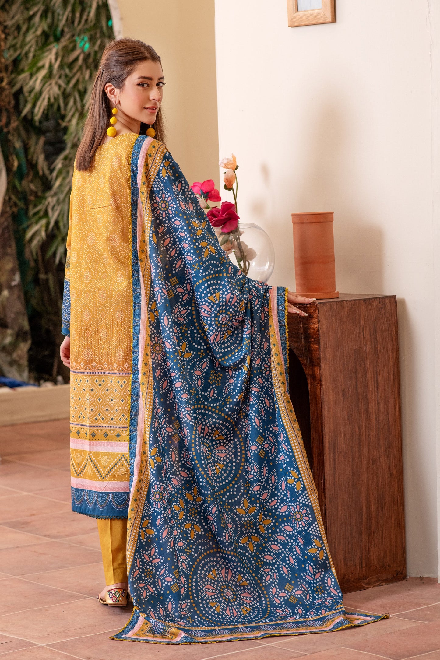 3 Piece Unstitched Mustard Premium Printed Lawn
