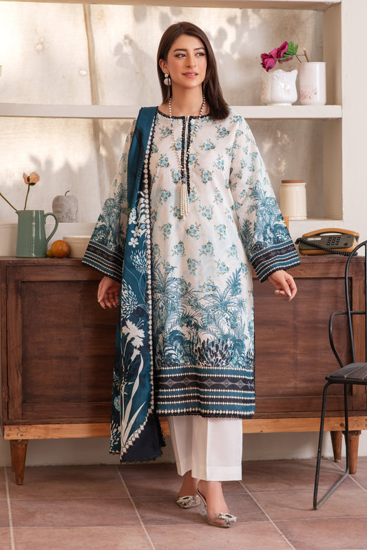 3 Piece Unstitched Off White Premium Lawn