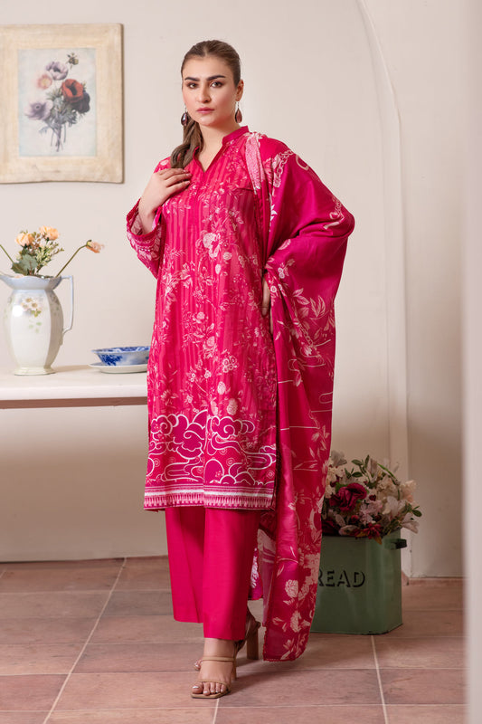 3 Piece Unstitched Raspberry Premium Lawn